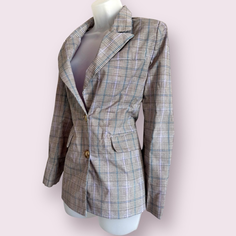Nasty Gal Plaid Structured Blazer Purple Gray Blue Size 2 - Picture 4 of 6